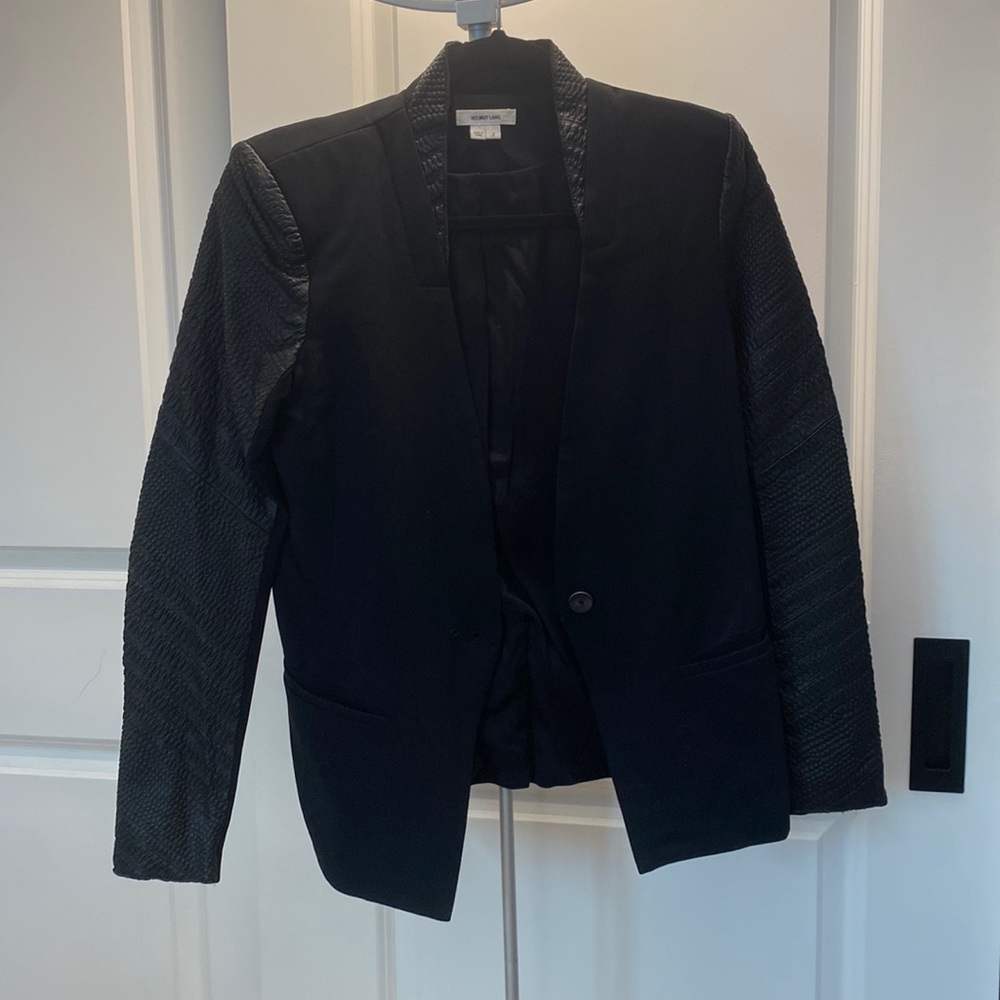 Helmet Lang Blazer with Leather Arms and Collar